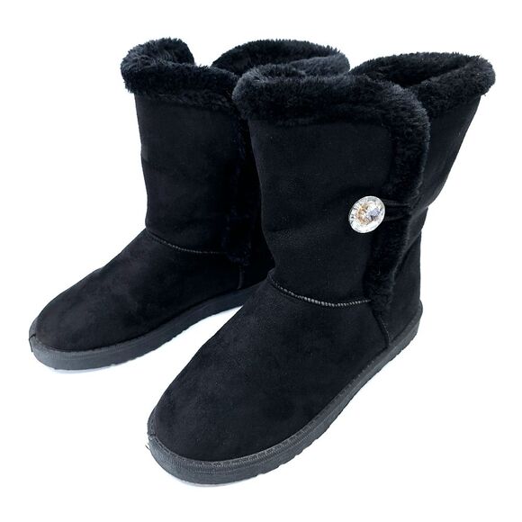 Sag Habor Black Bailey Button Bling Faux Suede Fur Lined Boots Sz 9 - Picture 1 of 9